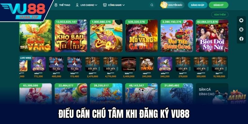 Điều cần chú tâm khi đăng ký Vu88