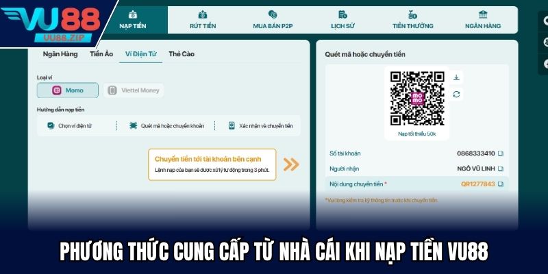 Phương thức cung cấp từ nhà cái khi nạp tiền Vu88