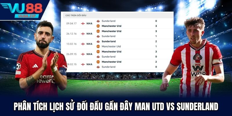 Phân tích lịch sử đối đầu gần đây Man Utd vs Sunderland